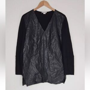 Helmut Lang V-Neck L/S Tunic Leather & Wool Black Size L Womens